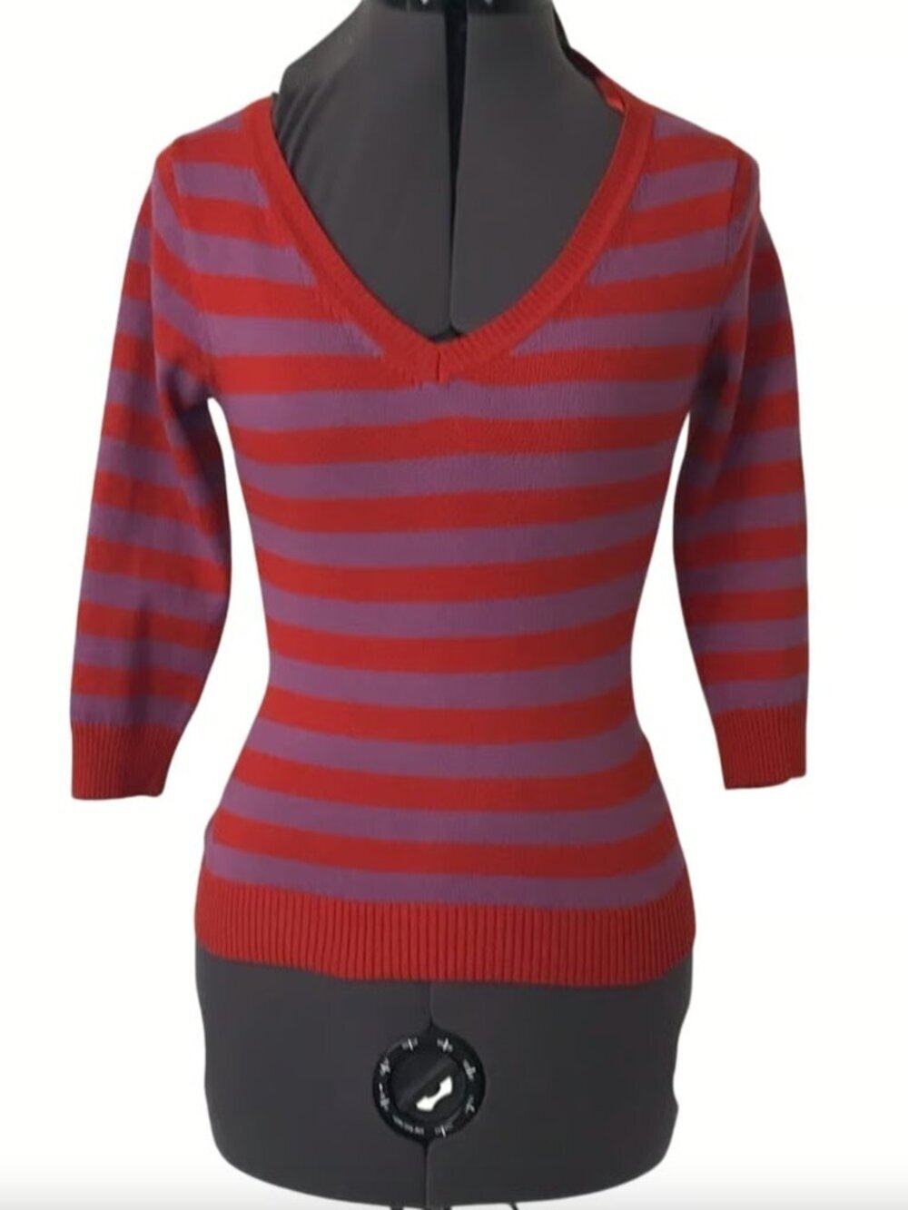 H&M Orange and Purple Striped V-Neck 3/4 Sleeve Sweater • Size XS 🔴
